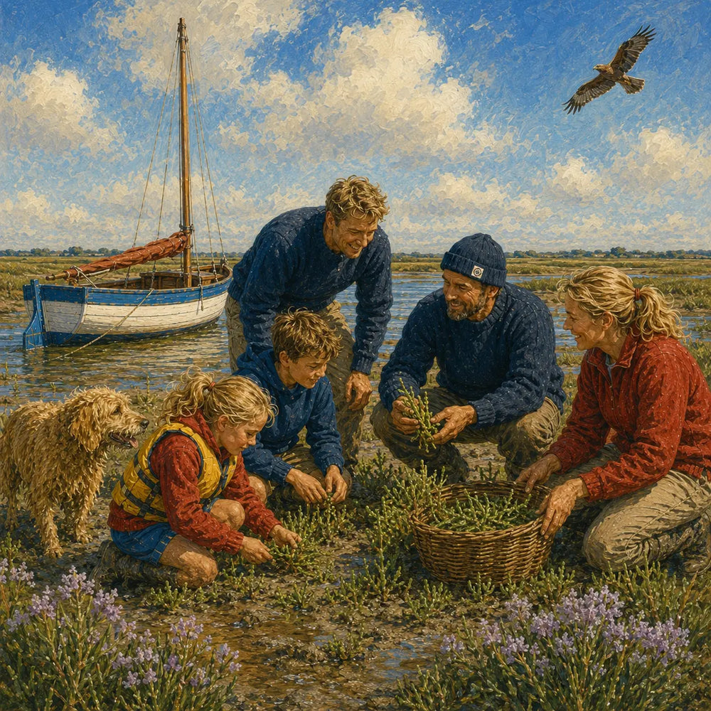 At low tide they waded ashore to forage for samphire and sea purslane among the reeds.