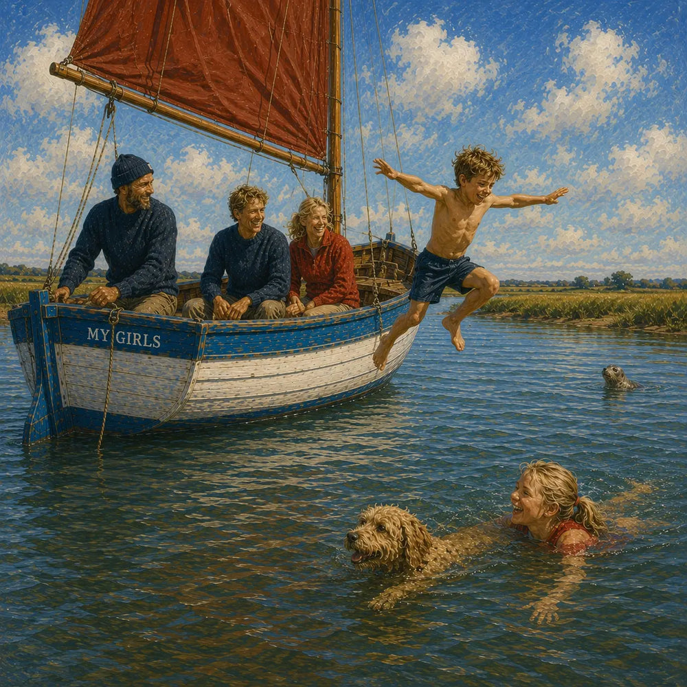 The children, brave as anything, plunged from the gunwale into the cool tidal water.