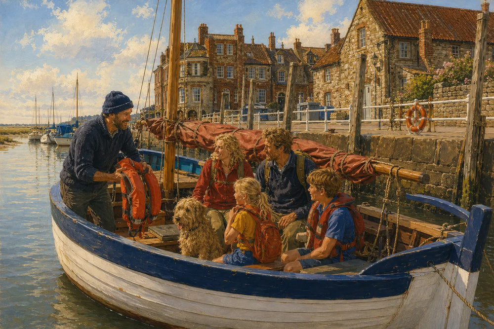 The skipper welcomes them aboard 'My Girls', a traditional Norfolk crab boat that has worked these waters for generations.