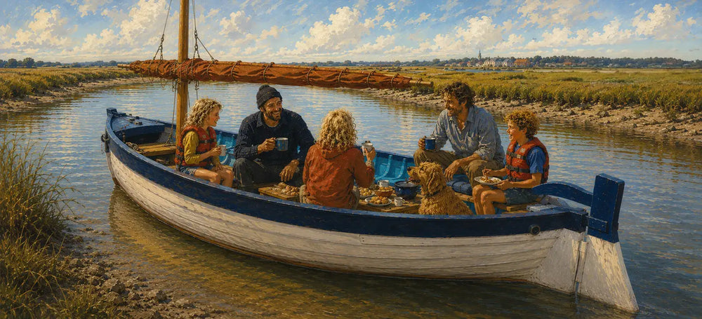 Back aboard, they feast on crusty bread, homemade soup and freshly cooked bacon and eggs, the boat rocking gently at anchor.
